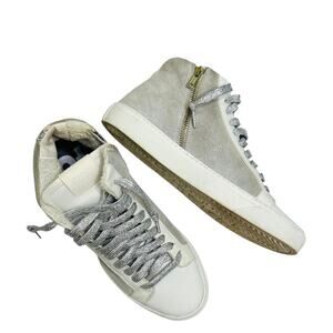P448 Womens Gray Suede White Leather Metallic Lace Up High Top Sneakers 38